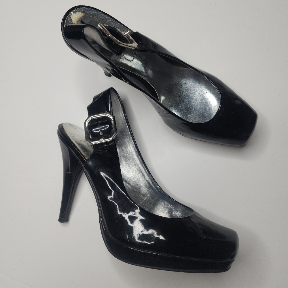 Jessica Simpson Black Square Toe Slingback High Heels Y2K Size 6.5